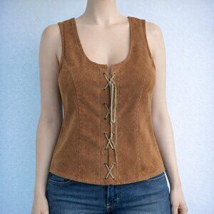 MXM ultrasuede medieval corset style top in rust color suede lace